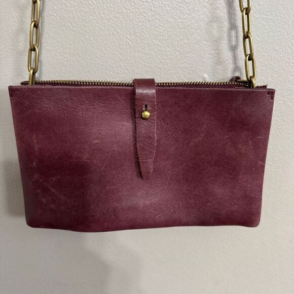 Madewell Handbags - MADEWELL The Transport Accordion Maroon Leather Chain Crossbody